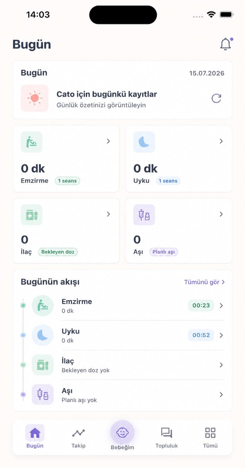 Mammoria diaper tracking screen
