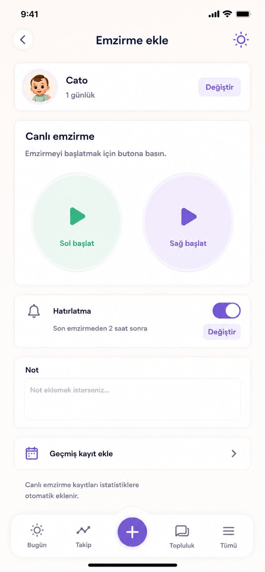Mammoria daily baby tracking summary